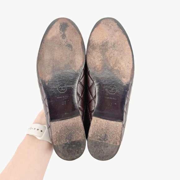 Chanel CC Cap Toe Ballet Flats EU 37 US 6-6.5 Brown Quilted Leather Loafer Shoe - Picture 9 of 12